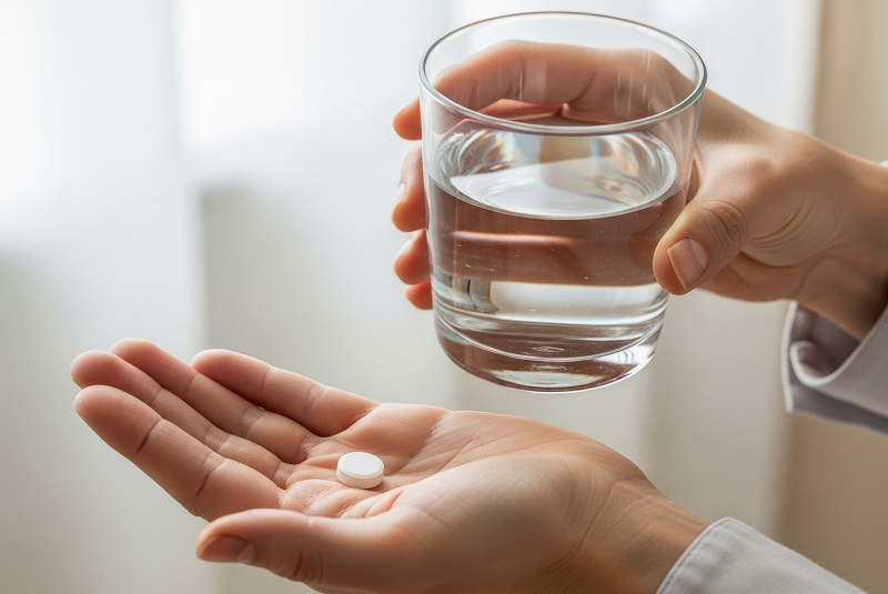 sedation pill and glass of water