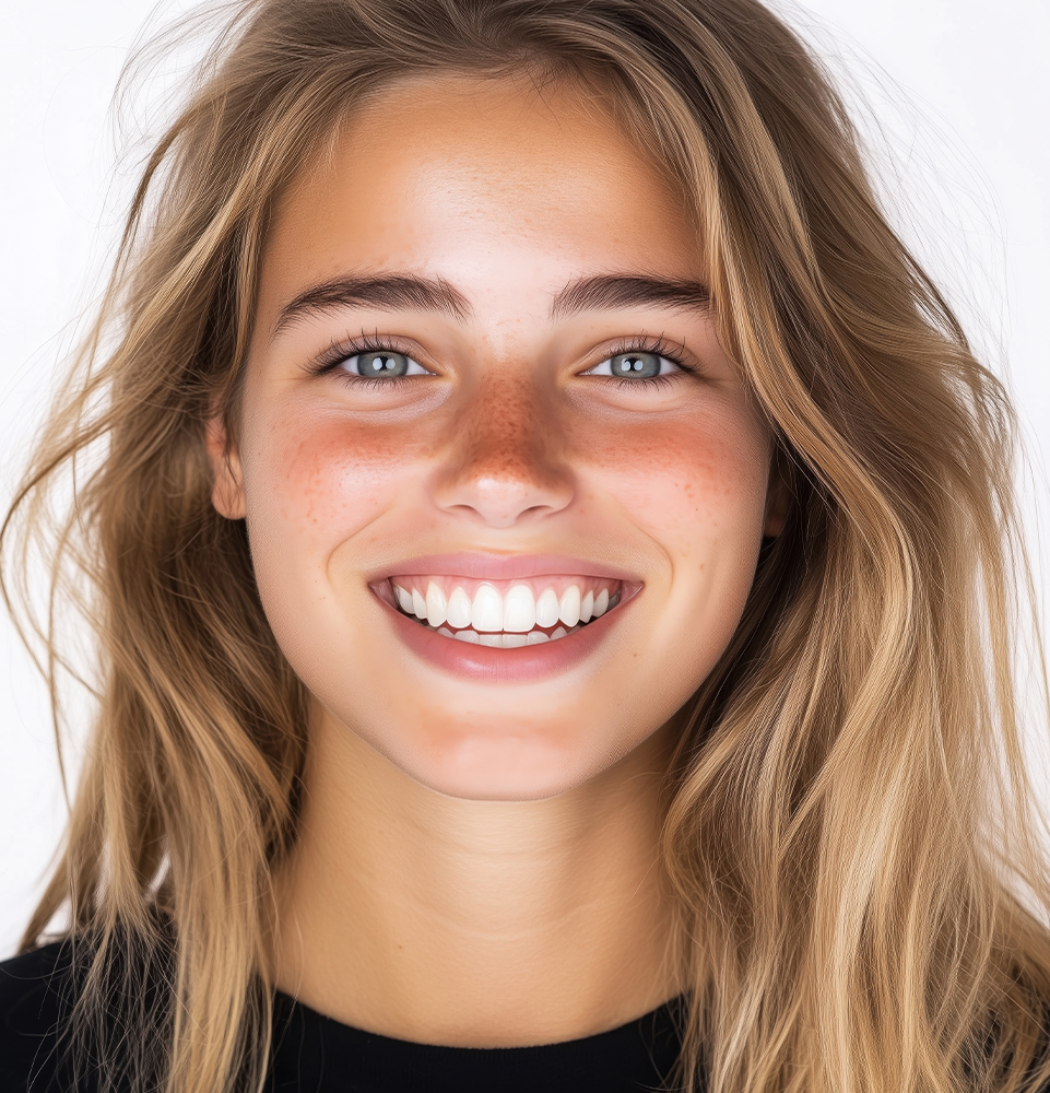 young girl smiling with nice teeth
